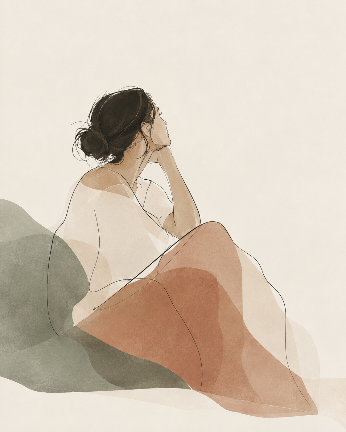 Illustration of a seated woman in a reflective pose